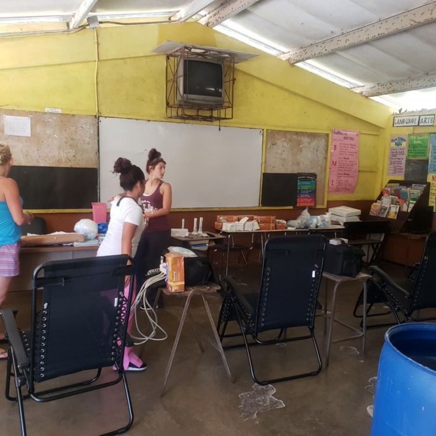 Our team setting up the classroom clinic before patients arrived